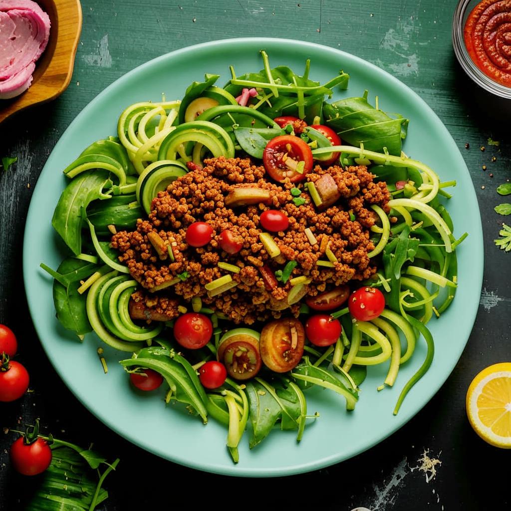 Zucchini Noodles with Turkey Bolognese + Arugula Salad